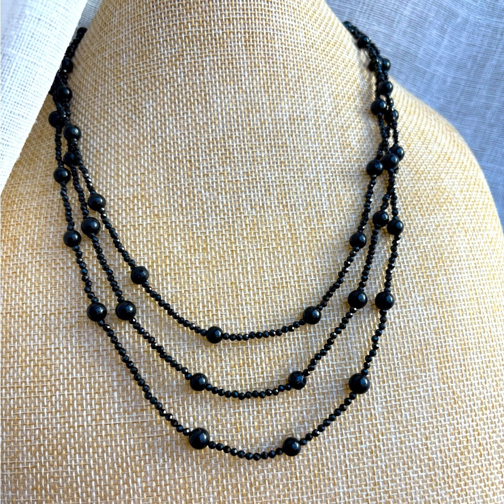 Sparkly black‎ spinel sterling silver necklace